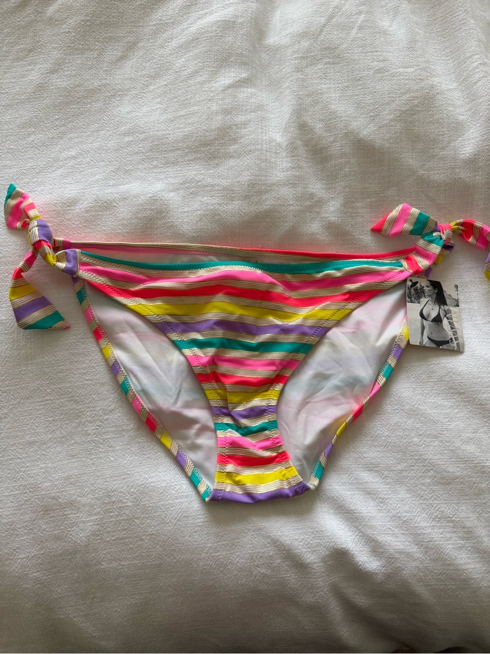 Victoria’s Secret colorful metallic stripes Tie-Side Bikini Bottom NWT sz L